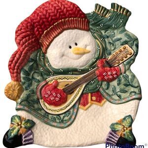 Vintage Fitz & Floyd Classics Snowman Jamboree Dish Canape Plate 9” x 8” holiday